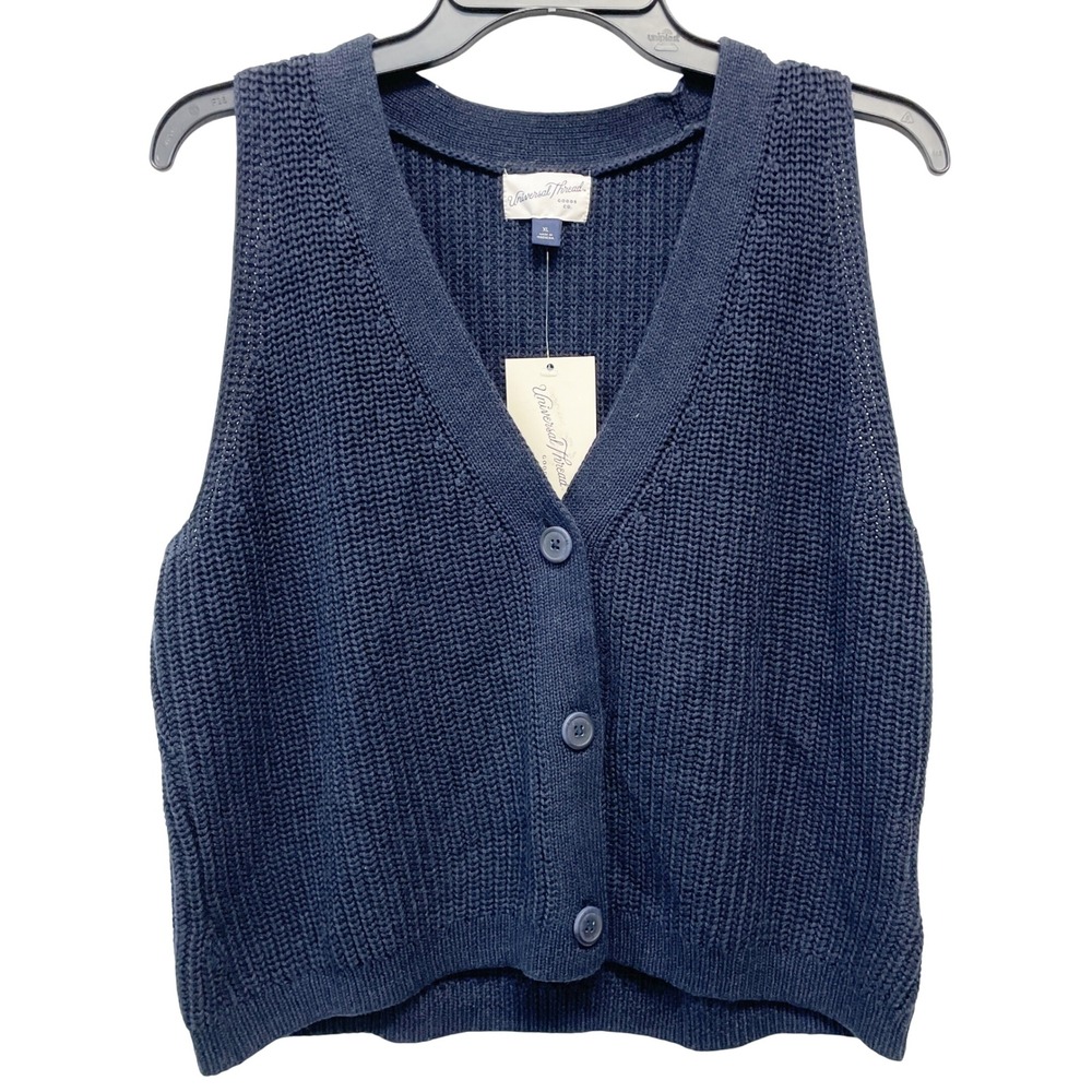 Universal Thread Women's Navy Blue Cotton Button Front Sweater Vest Size XL